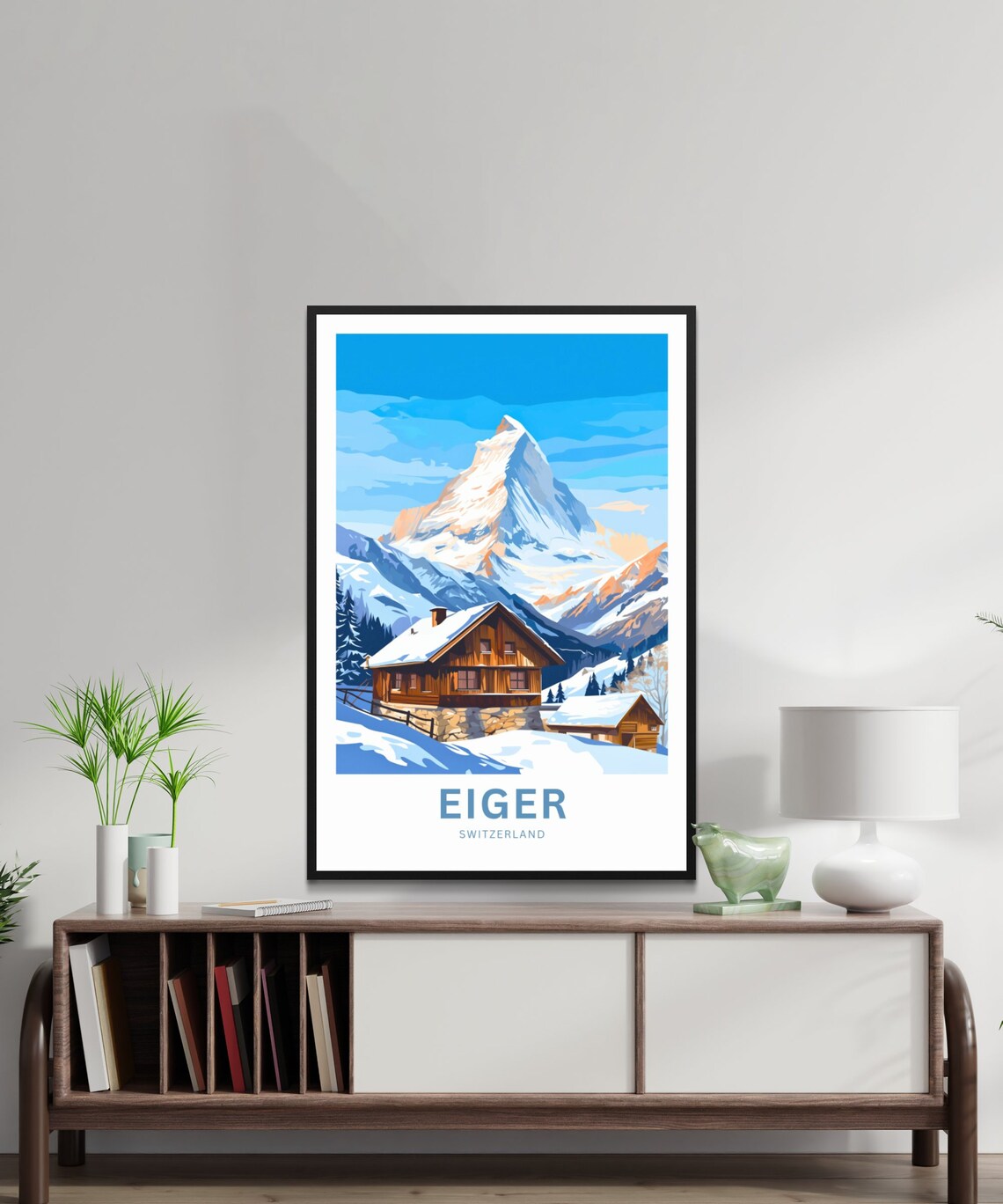 Eiger Switzerland Alpine Chalet Snow Mountain Retro Travel Poster - Image 2