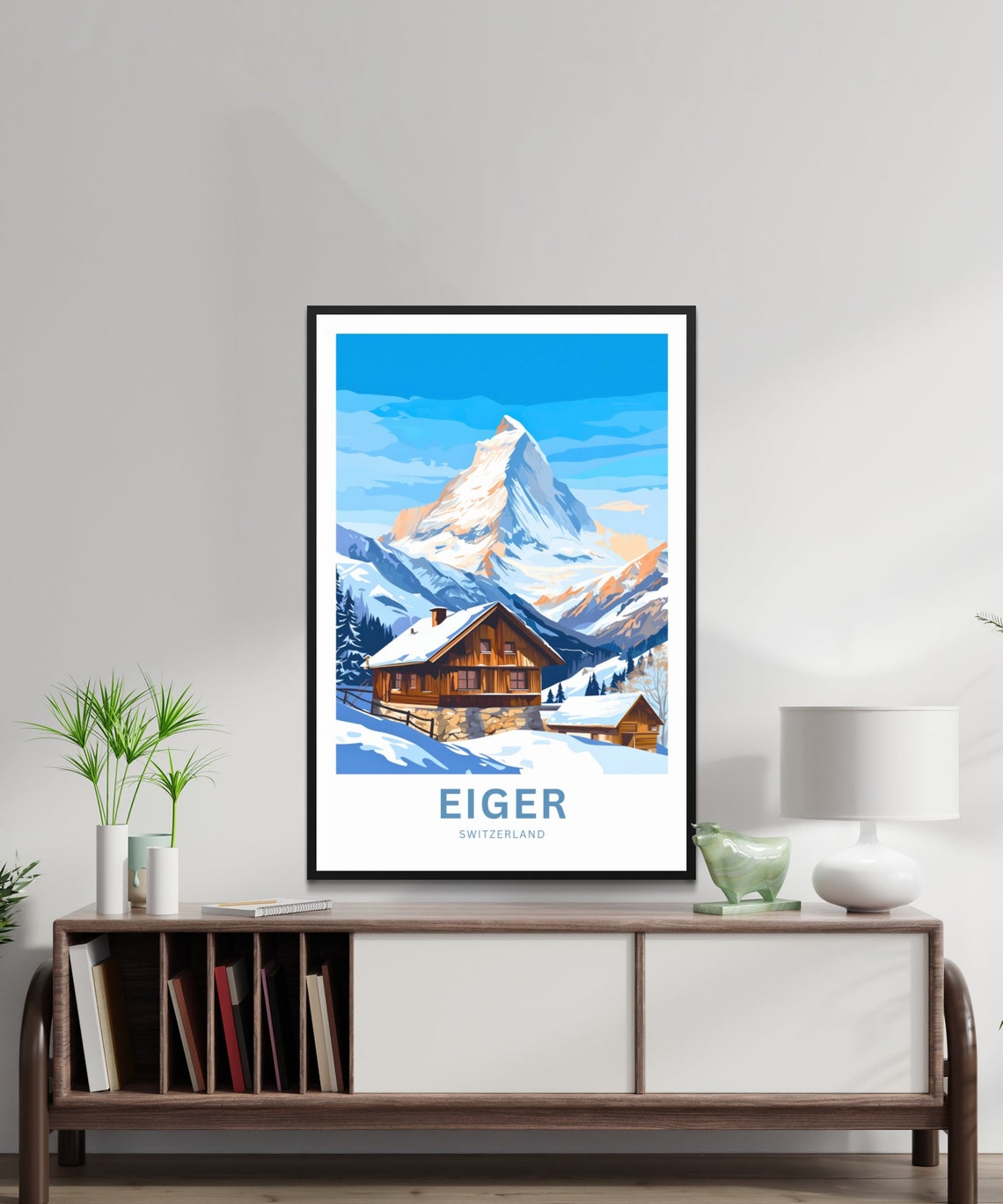 Personalized Eiger Switzerland Snowy Peak and Chalet Travel Poster - Image 2