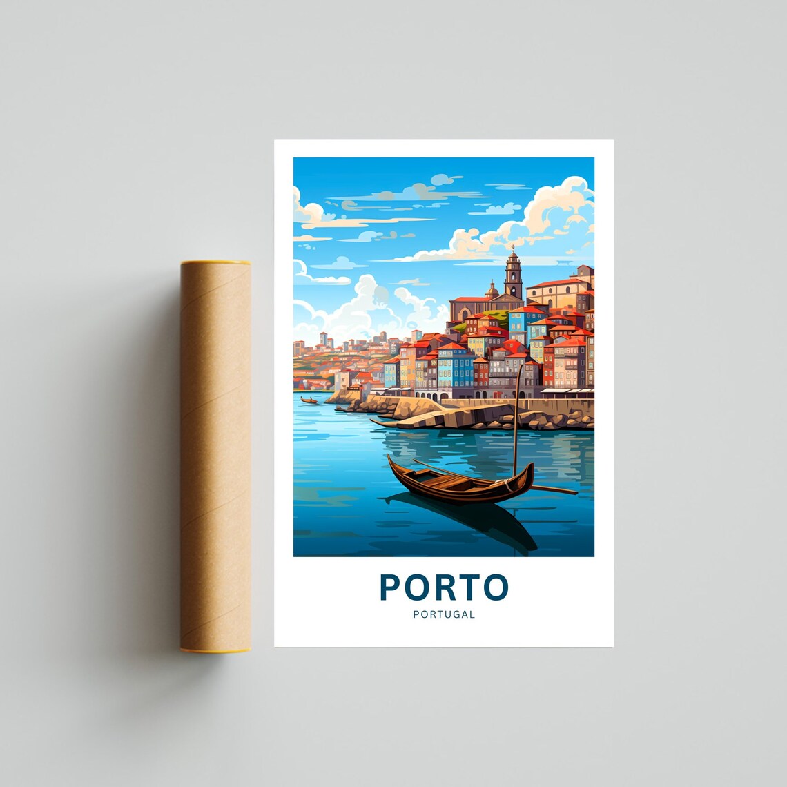 Porto Portugal Riverside Cityscape Boat Personalized Art Print - Image 4