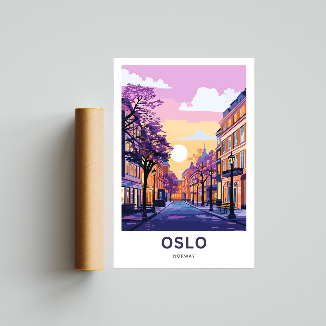 Oslo Norway Custom Text Sunset Street Purple Trees Travel Poster - Image 4