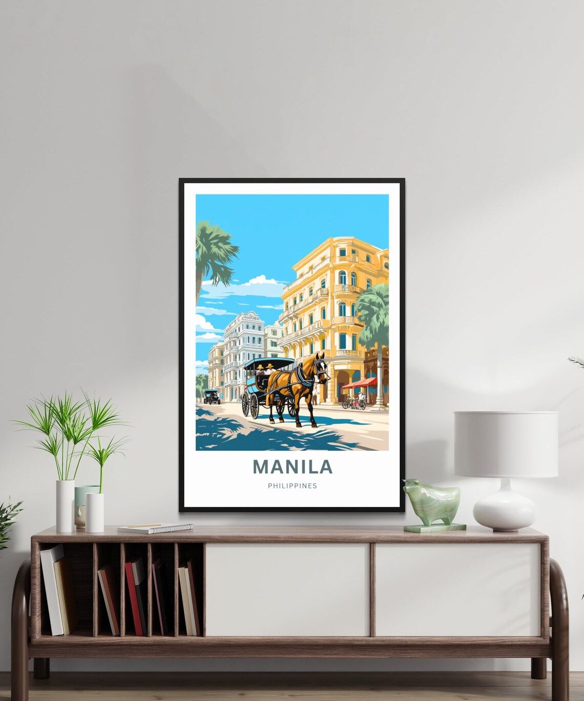 Manila Philippines Horse Carriage Historic Street Scene Art Poster - Image 2