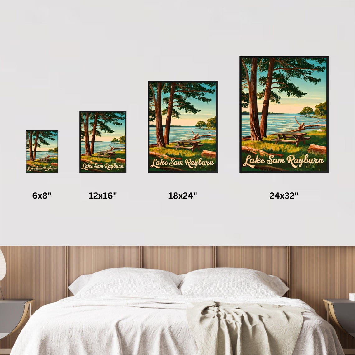 Lake Sam Rayburn Texas Pine Trees Lakeside Picnic Retro Travel Poster - Image 3