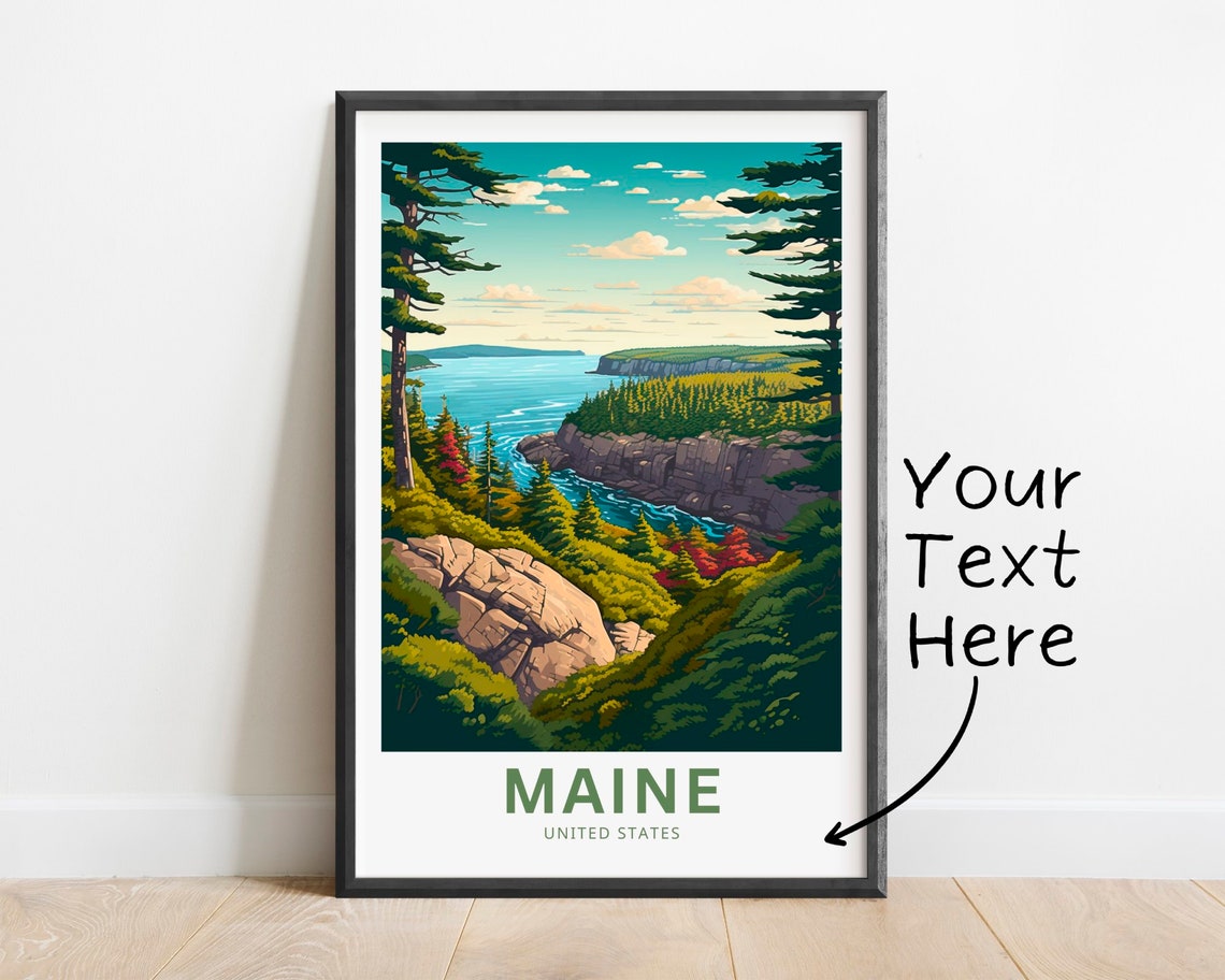 Personalized Maine Rocky Cove Pine Forest Coast Travel Poster