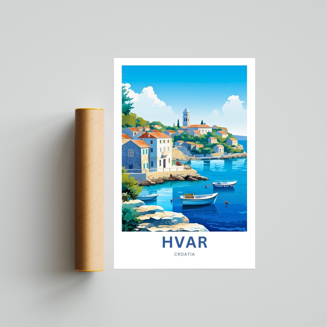 Hvar Croatia Fishing Village Boats Harbor Church Travel Poster - Image 4