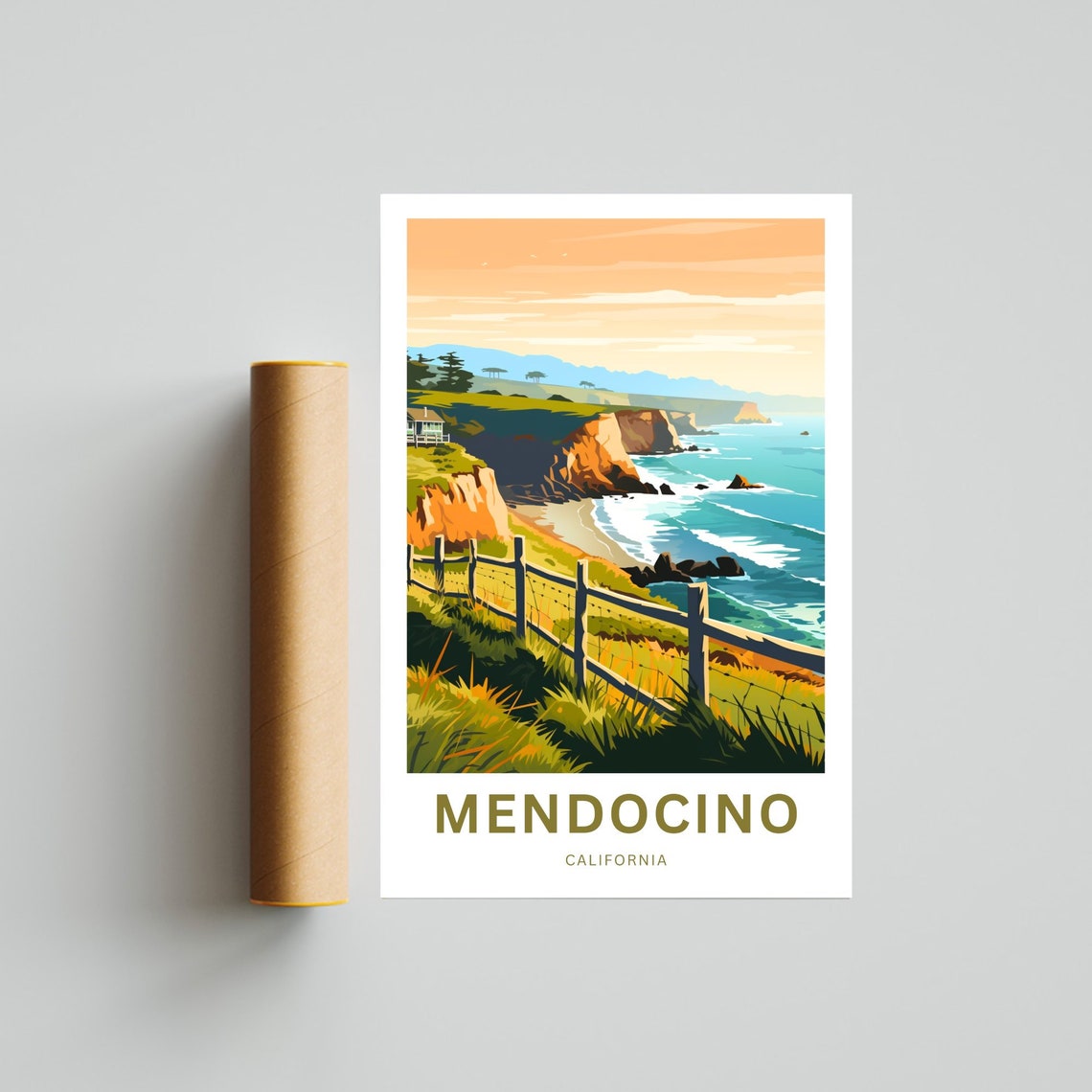 Mendocino California Cliff Sunset Customizable Coastal Travel Poster - Image 4