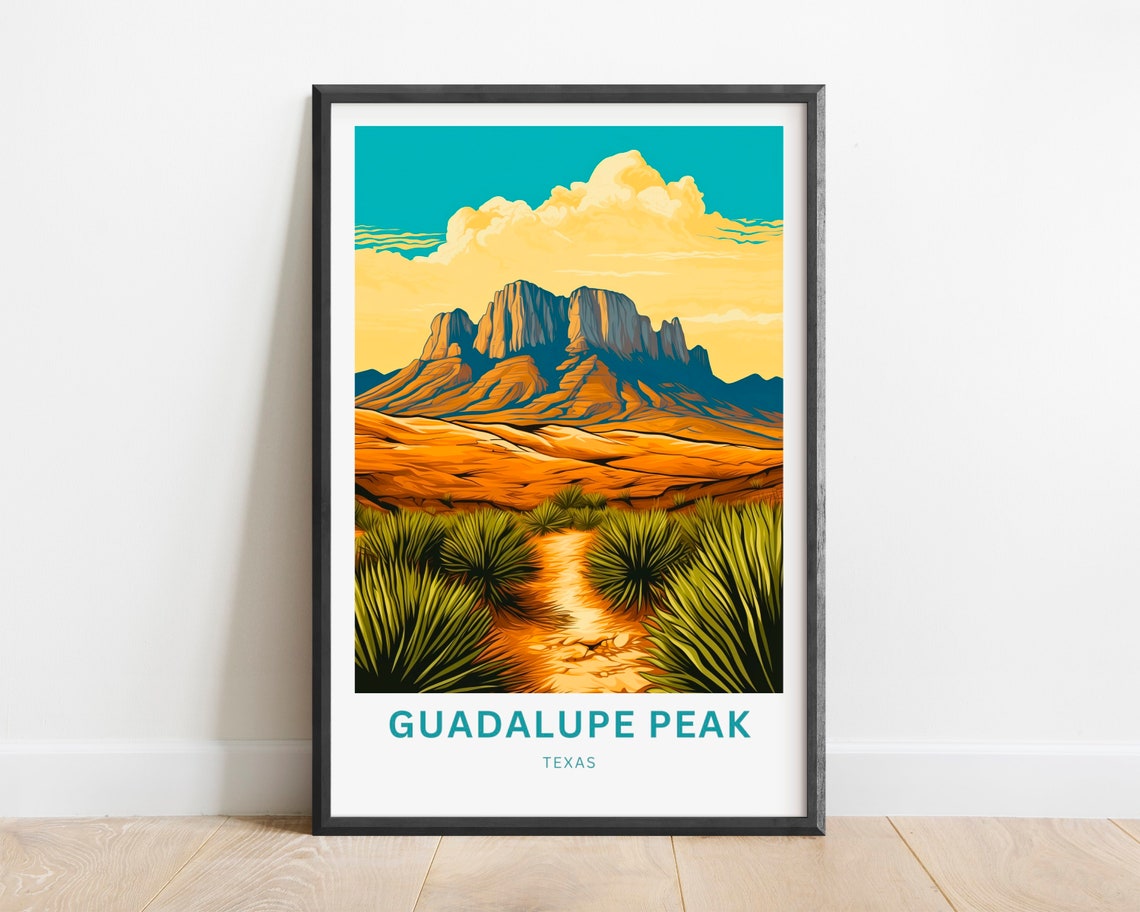 Guadalupe Peak Texas Desert Butte Sunset Vintage Travel Poster