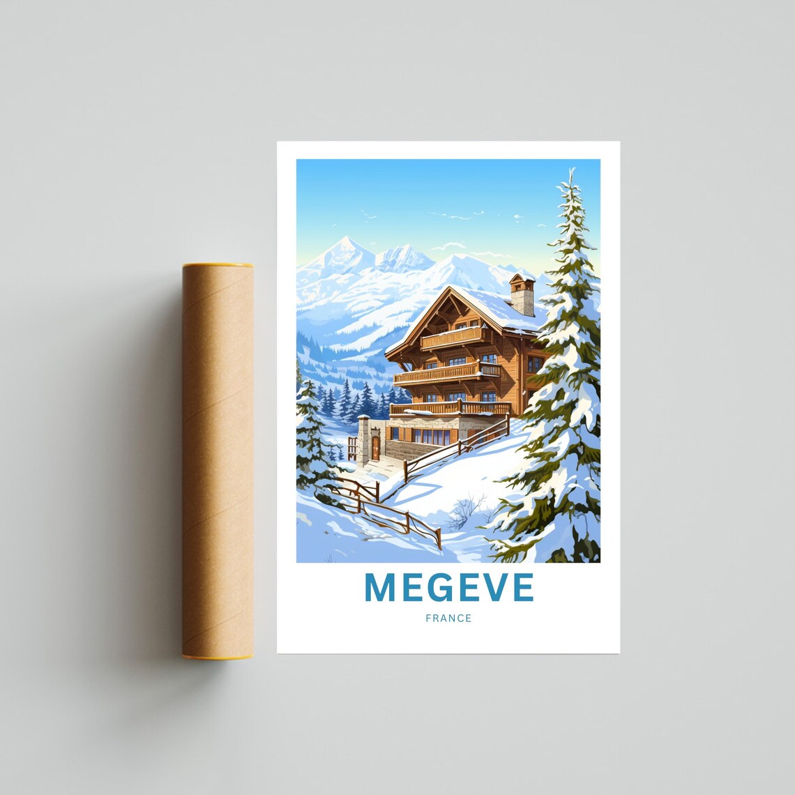 Megeve France Alpine Chalet Mountain View Travel Poster Winter Decor - Image 4