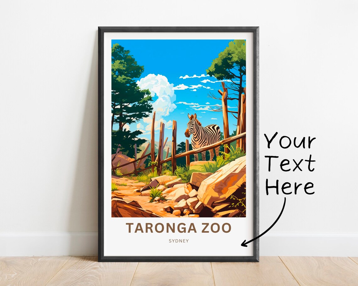 Taronga Zoo Sydney Zebra Among Rocks Illustration Travel Poster