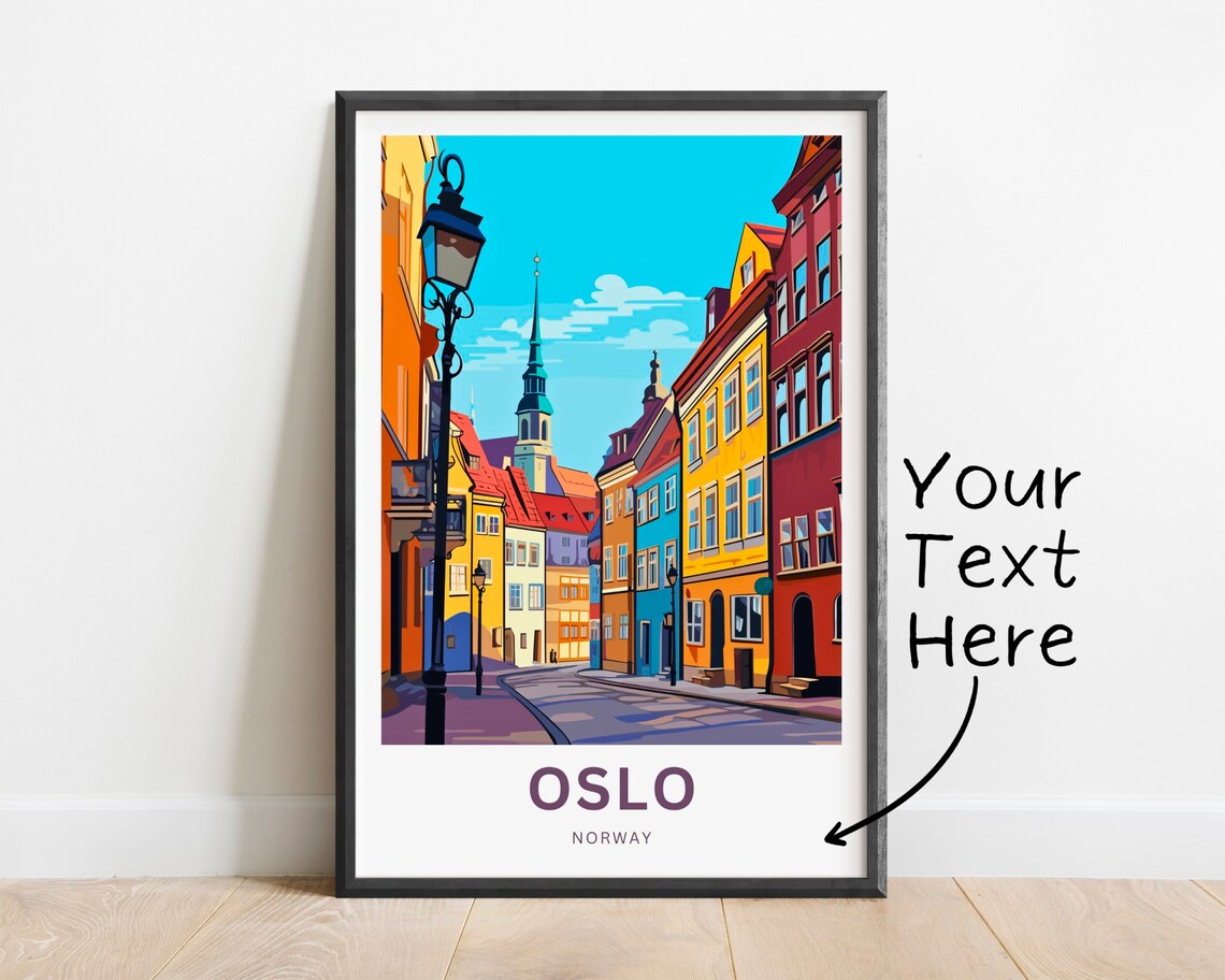 Personalized Oslo Norway Colorful Old Town Street Custom Text Poster