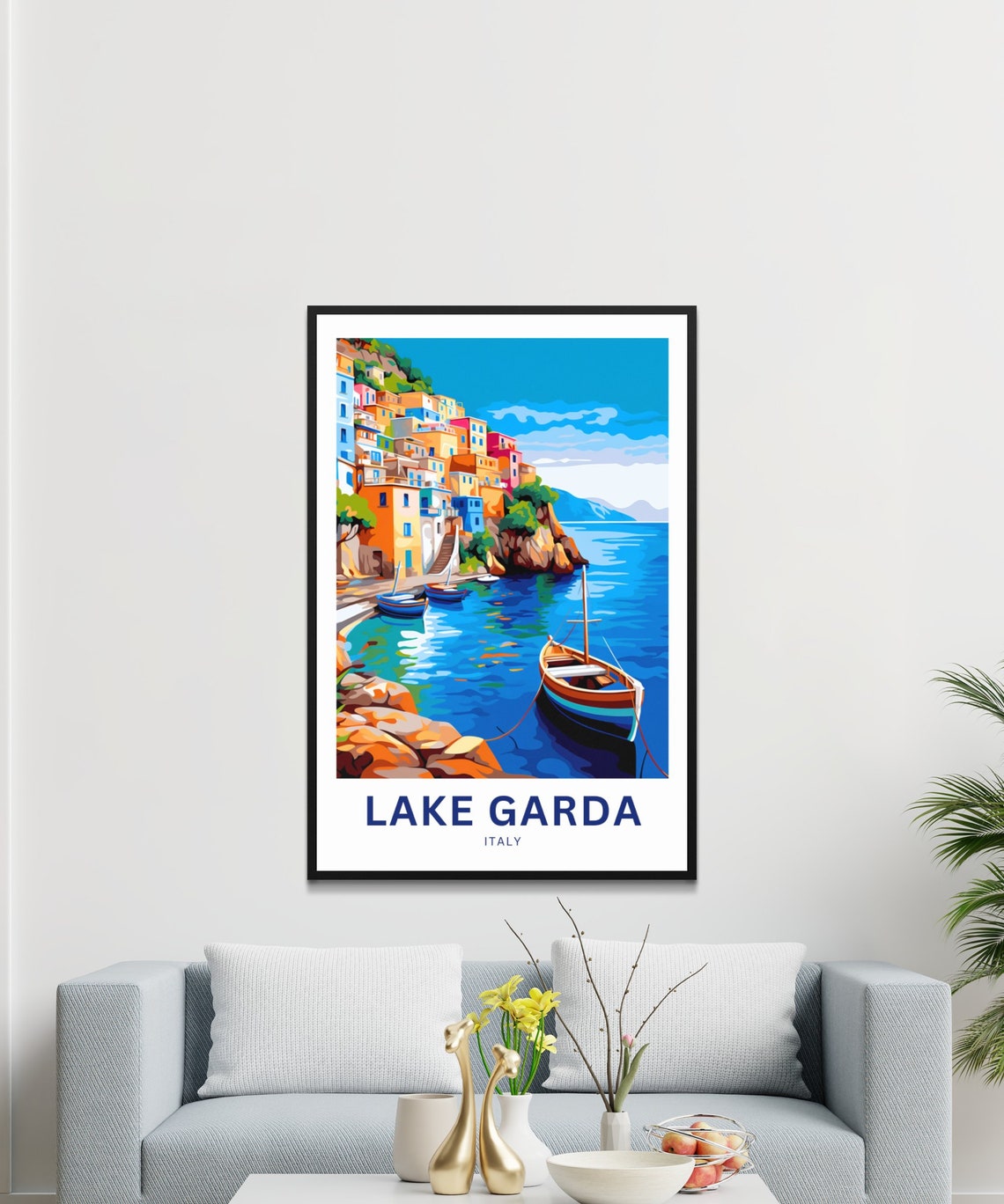 Lake Garda Italy Colorful Cliff Village Harbor Personalized Poster - Image 3