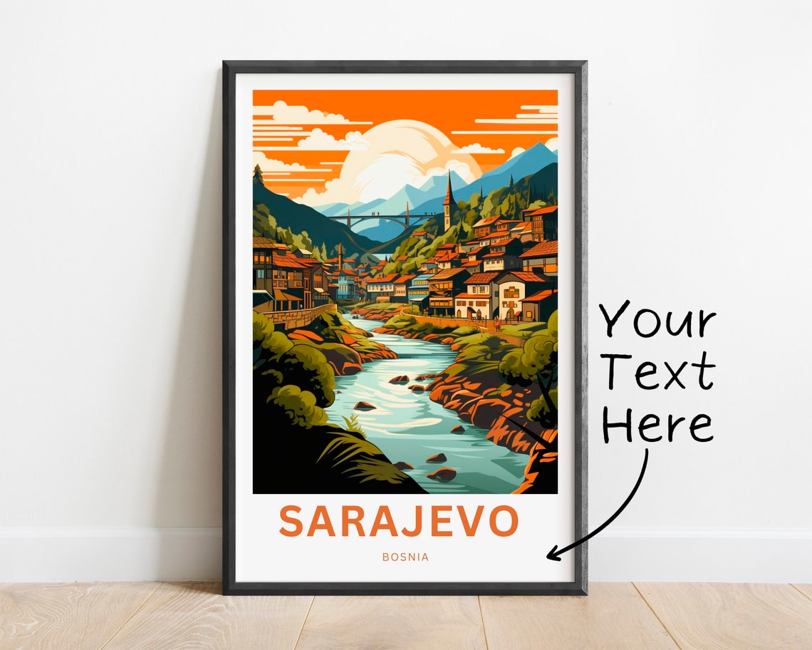 Sarajevo Bosnia Sunset Old Town Riverside Personalized Travel Poster