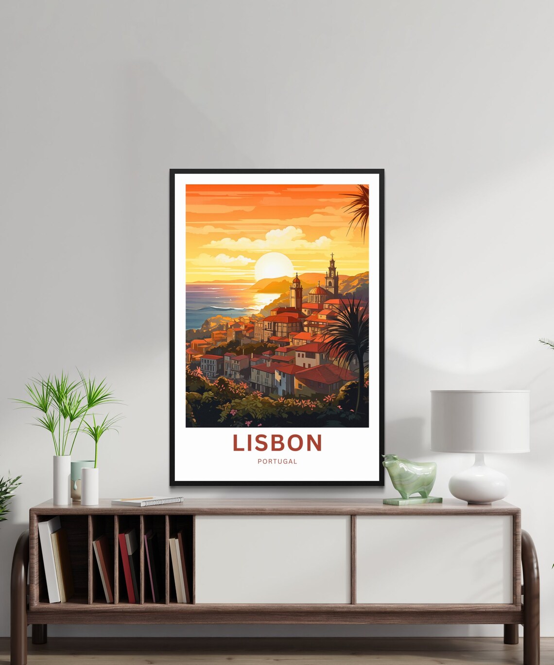 Lisbon Portugal Sunset Old Town Rooftops Vintage Travel Poster - Image 2