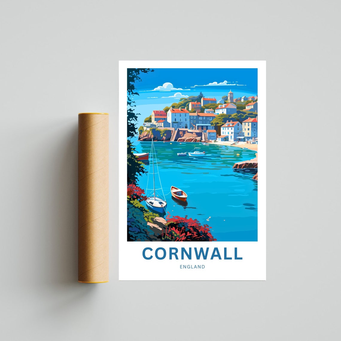Personalized Cornwall England Harbor Boats Travel Poster Custom Art - Image 4