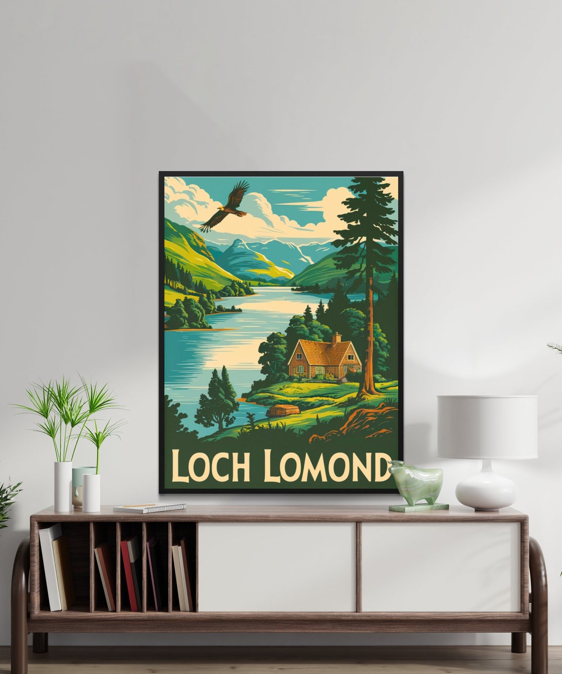 Loch Lomond Scotland Vintage Cabin Eagle Pine Mountain Poster - Image 2