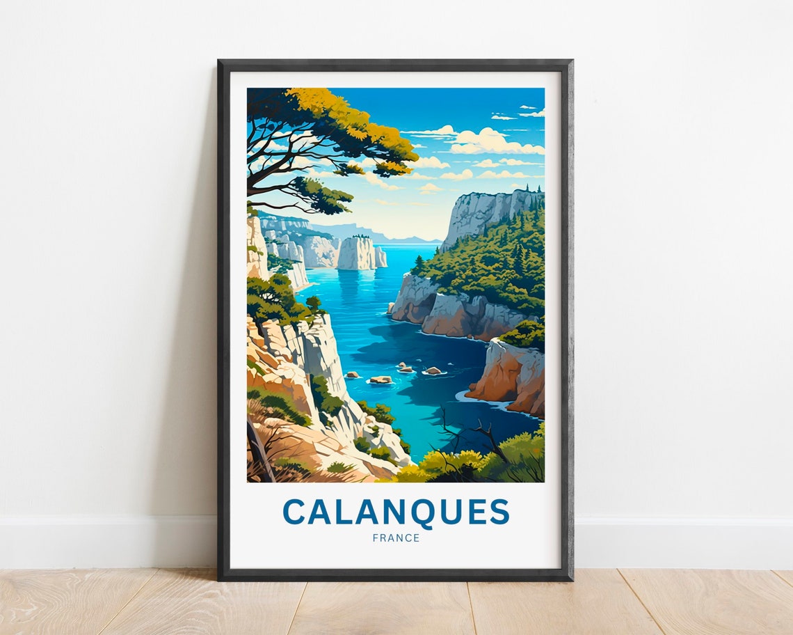 Calanques France Rocky Cliffs Turquoise Cove Coastal Travel Poster