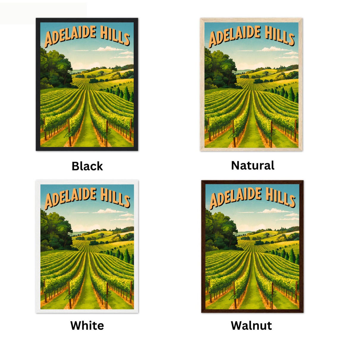 Adelaide Hills Australia Vintage Vineyard Rolling Hills Poster - Image 4