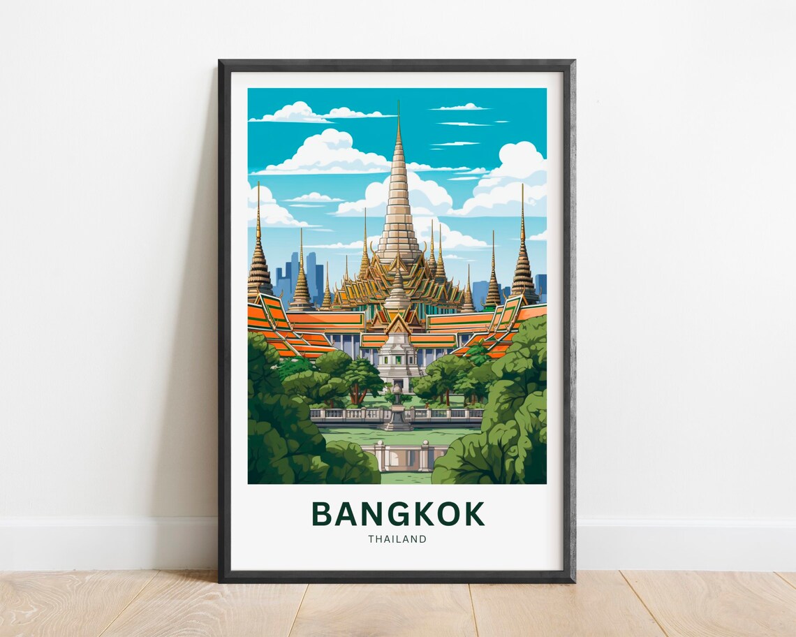 Bangkok Grand Palace Temple Golden Spires Thailand Travel Poster
