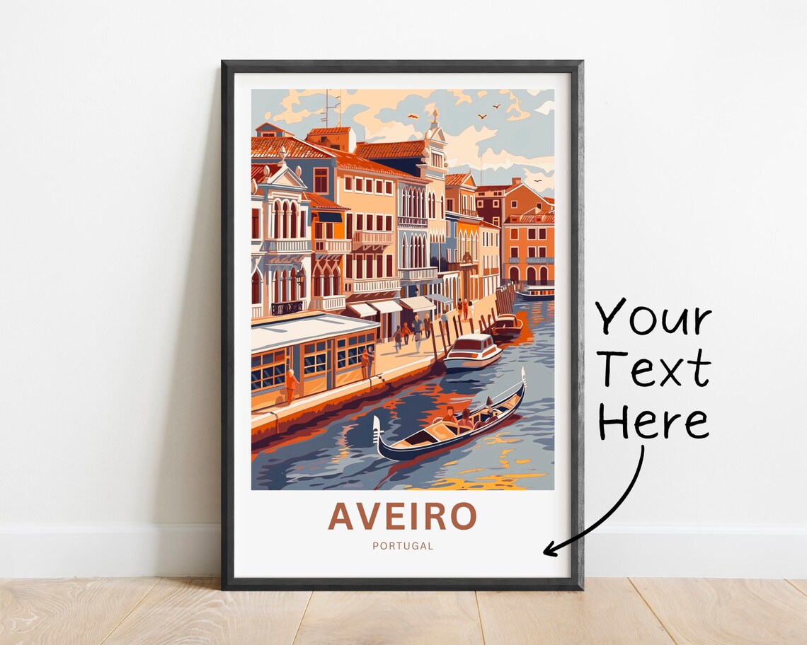 Aveiro Portugal Evening Canal Gondola City Scene Travel Poster