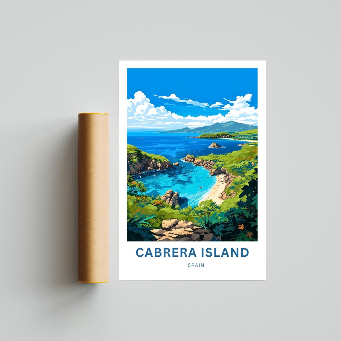 Personalized Cabrera Island Spain Rocky Bay Cove Travel Poster - Image 4