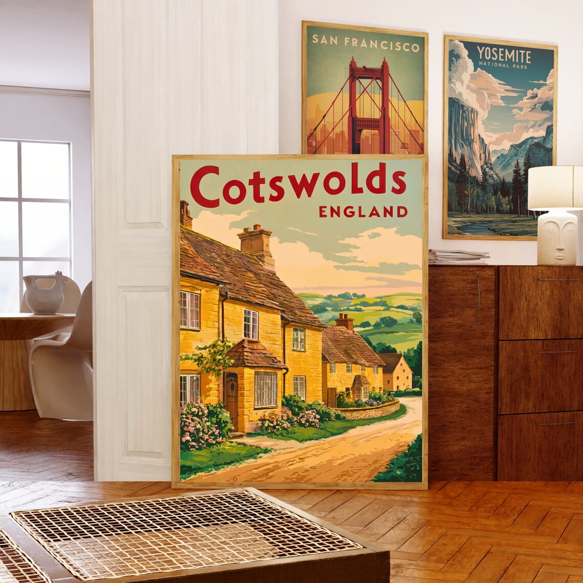 Cotswolds England Vintage Stone Cottages Retro Travel Poster - Image 5