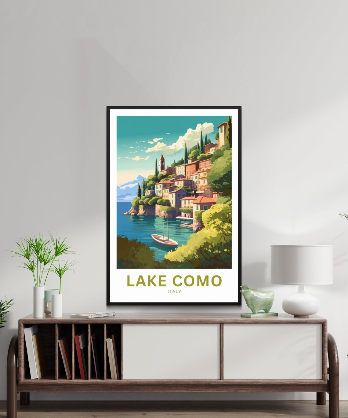 Lake Como Italy Lakeside Village Sailboat View Travel Poster - Image 2