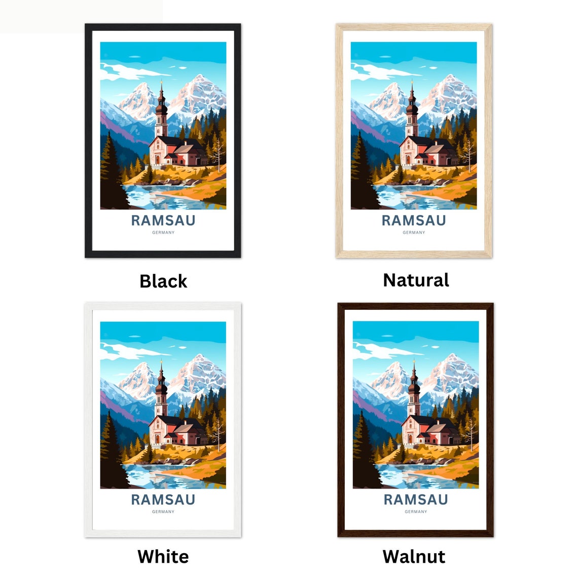Ramsau Germany Lakeside Church With Snow Capped Peaks Poster - Image 2