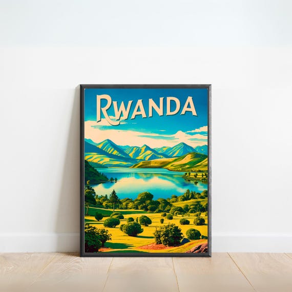 Rwanda Vintage Travel Poster Rwanda Print East Africa Wall Art Framed Present Gift East Africa Present