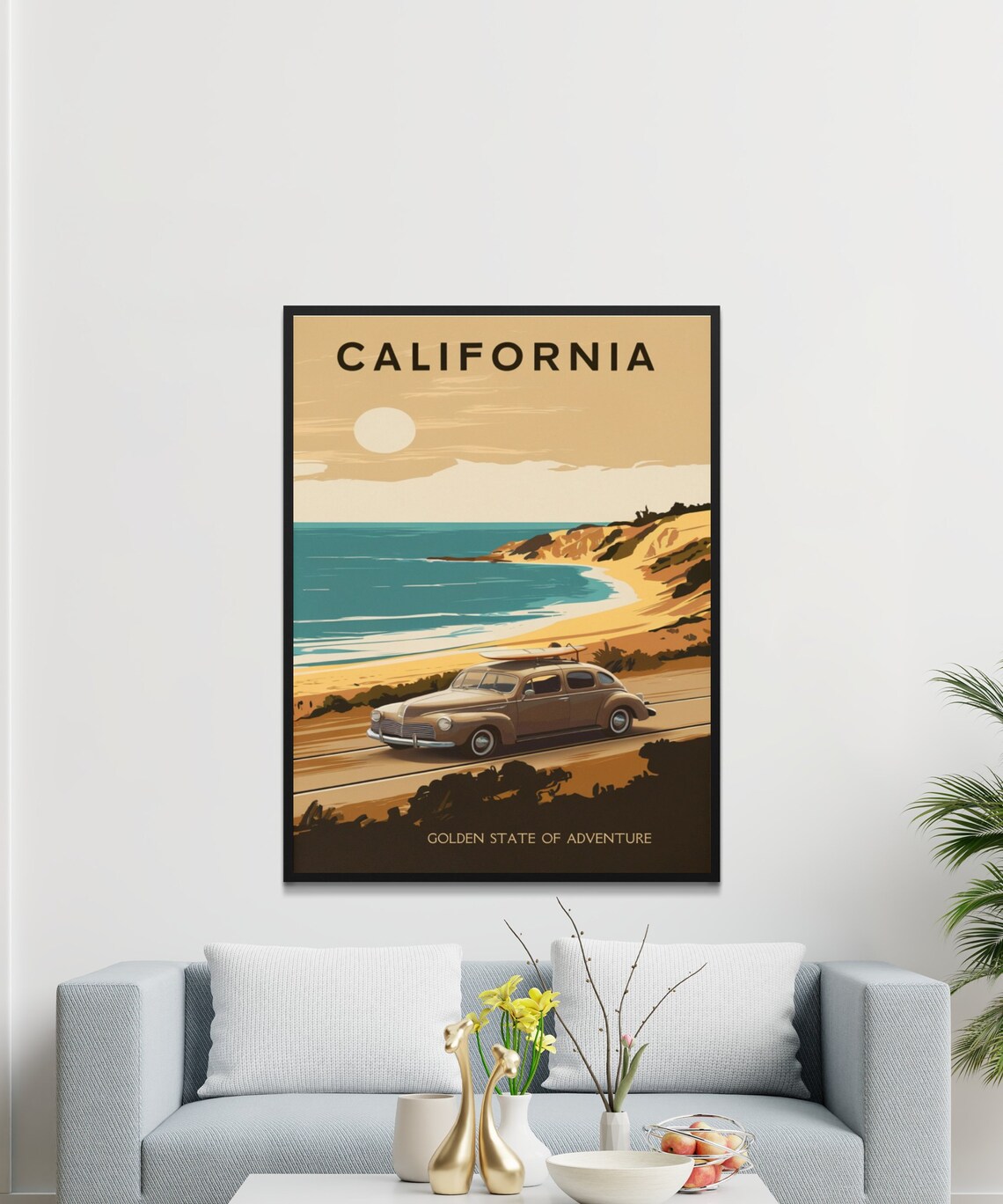 California Vintage Surf Car Beach Coastal Adventure Travel Poster