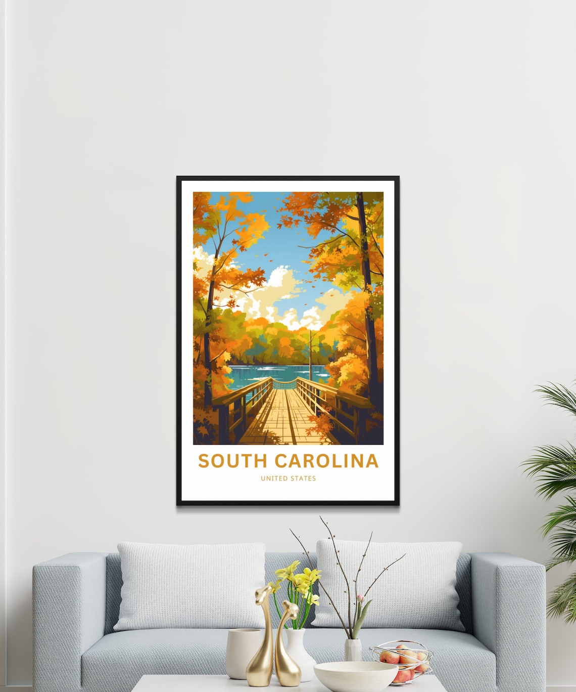 South Carolina United States Autumn Boardwalk Lake Travel Poster - Image 3