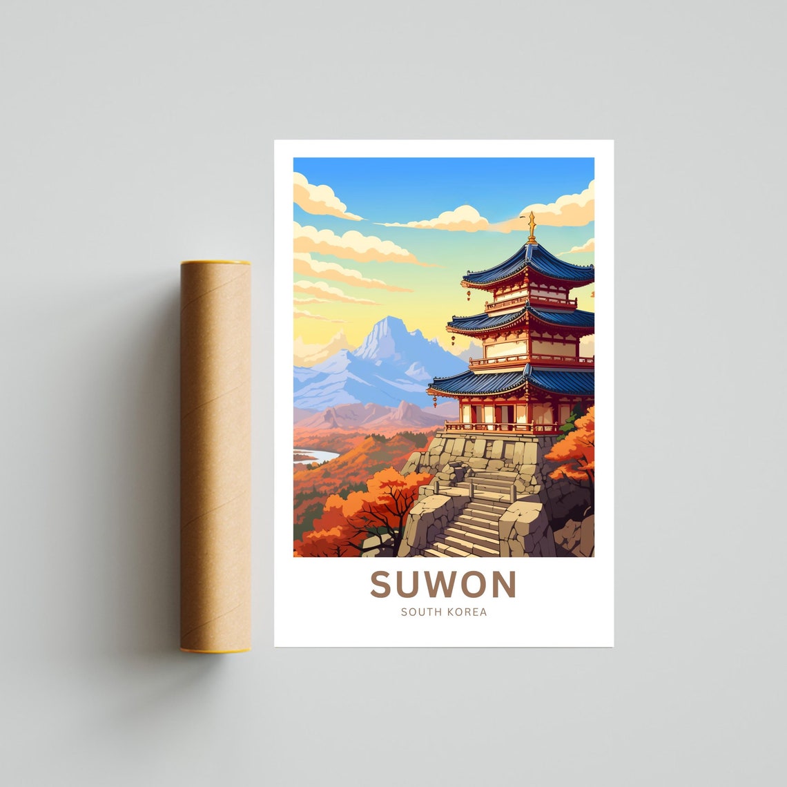 Suwon South Korea Traditional Pagoda Autumn Hills Custom Poster - Image 4
