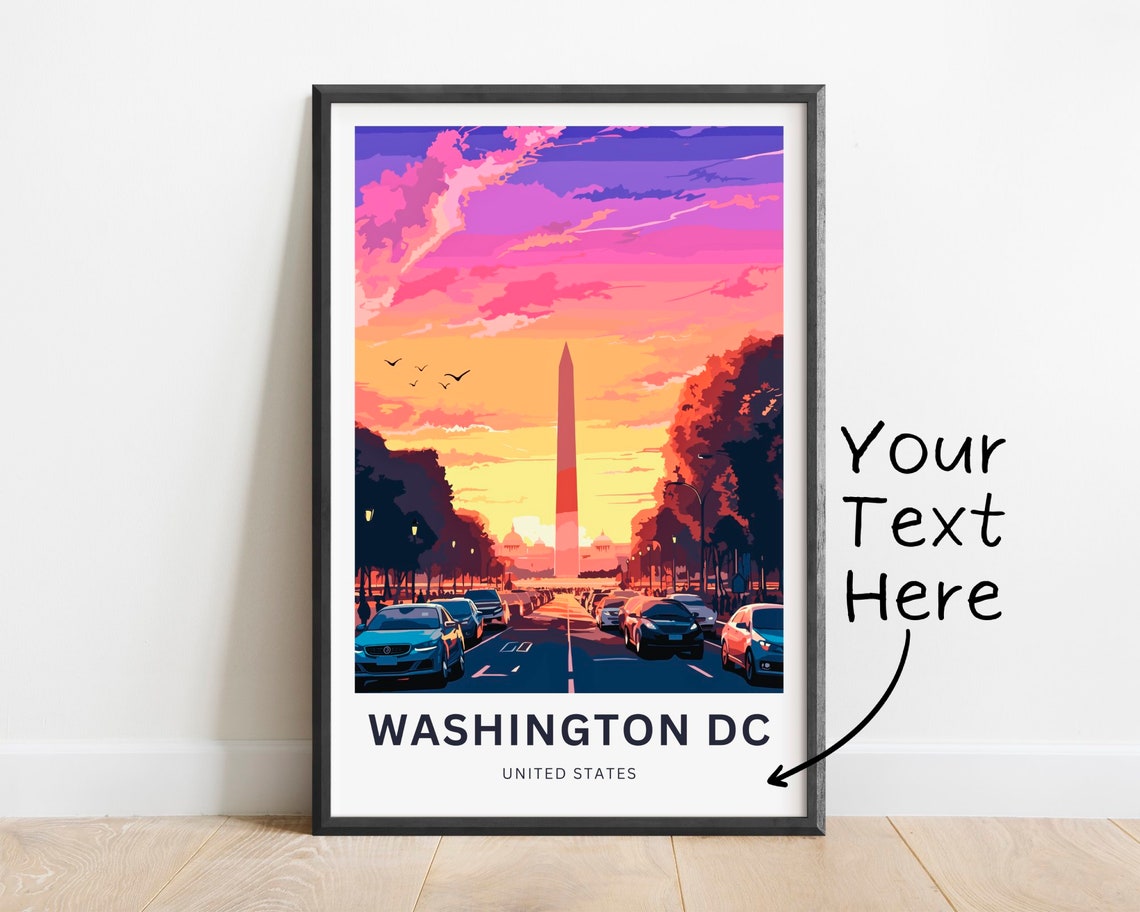 Washington DC Monument Pink Sunset Street Scene Customizable Poster