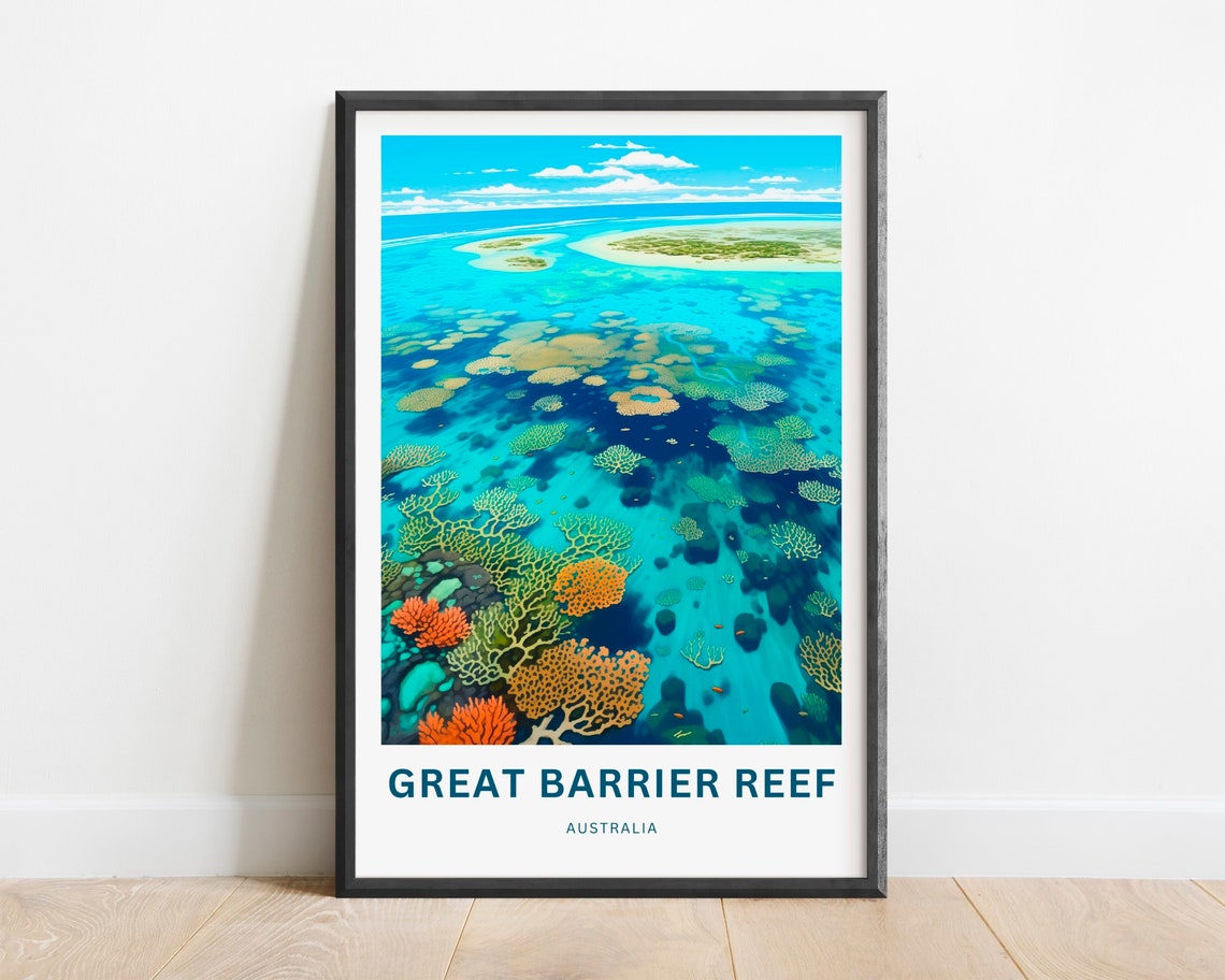 Great Barrier Reef Australia Aerial Reef Lagoon Blue Ocean Poster - Image 3