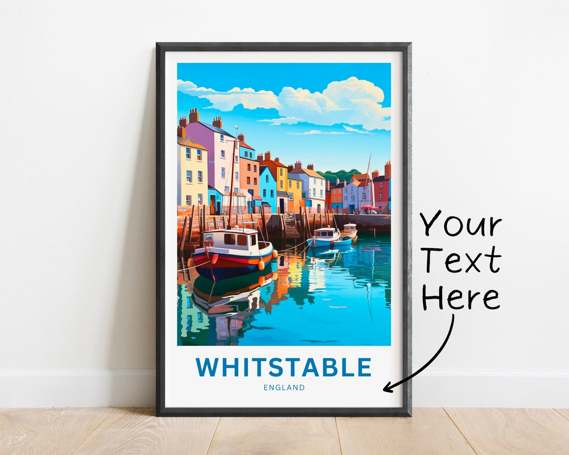 Whitstable England Harbor Boats Scene Personalized Travel Poster