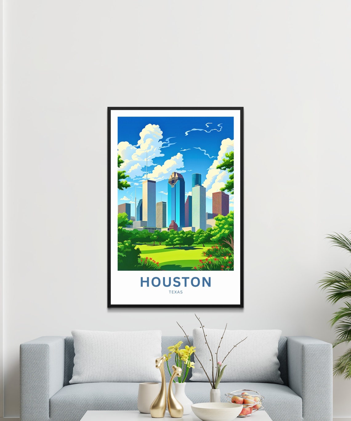 Houston Texas Downtown Skyline Green Park Towers Personalized Poster - Image 3