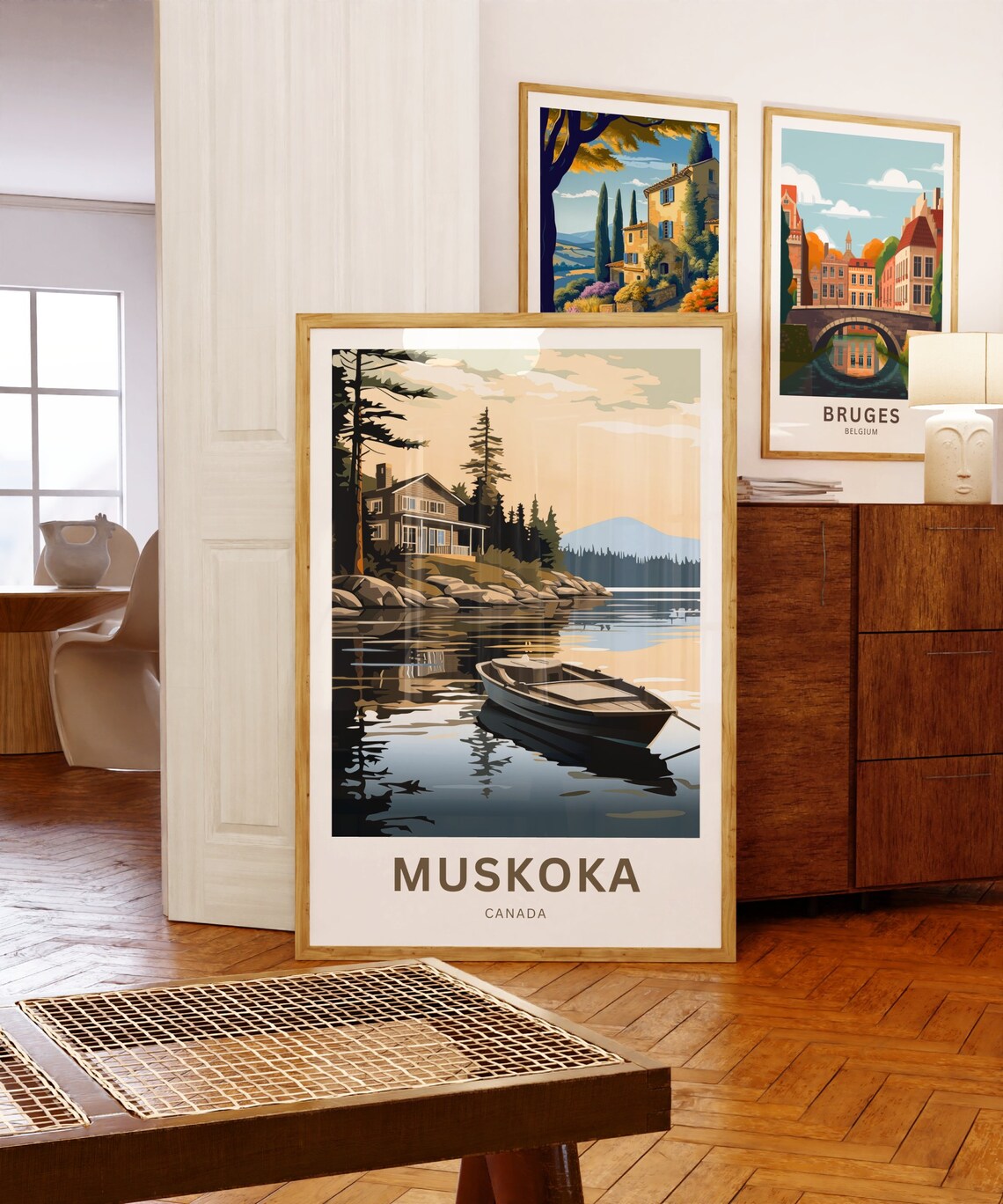 Muskoka Canada Lakeside Cabin Rowboat Vintage Sunset Travel Poster - Image 5