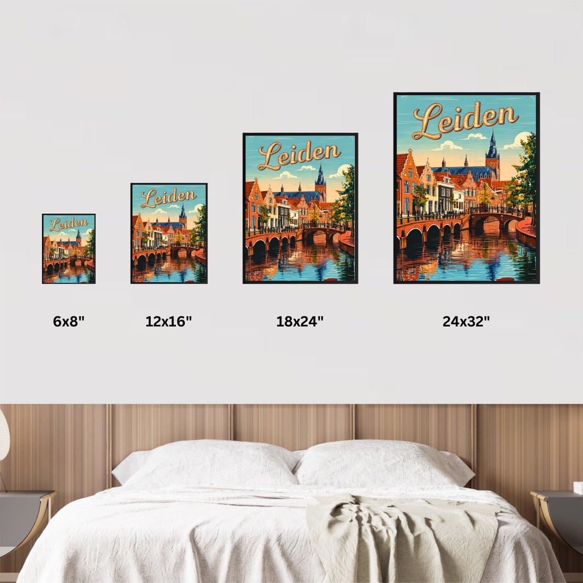 Leiden Netherlands Vintage Dutch Canal Houses Retro Travel Poster - Image 3