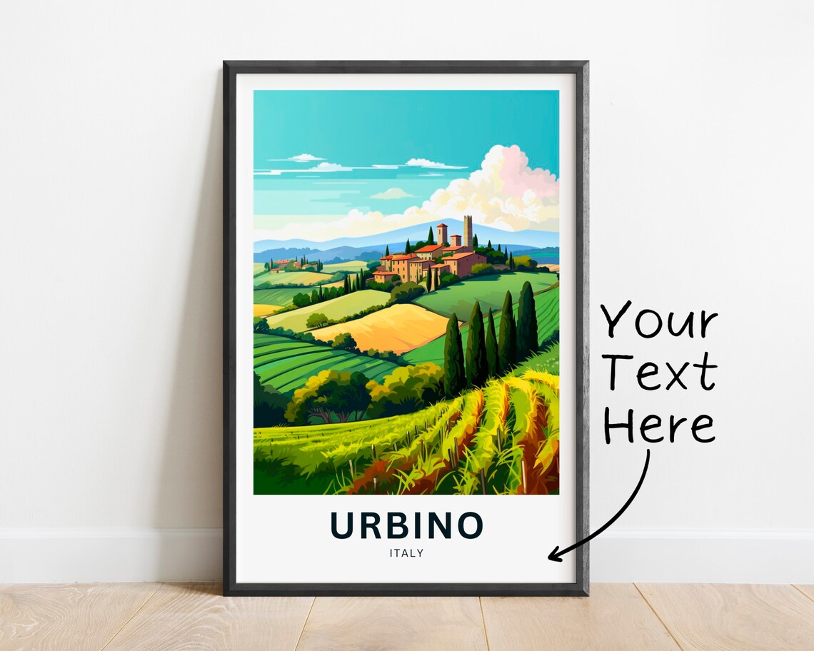 Urbino Italy Cypress Hills Vineyard Village Countryside Poster
