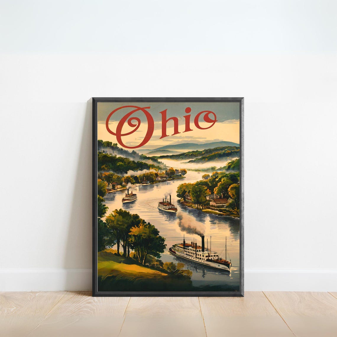 Ohio River Steamboats Vintage Retro Paddleboat Travel Poster