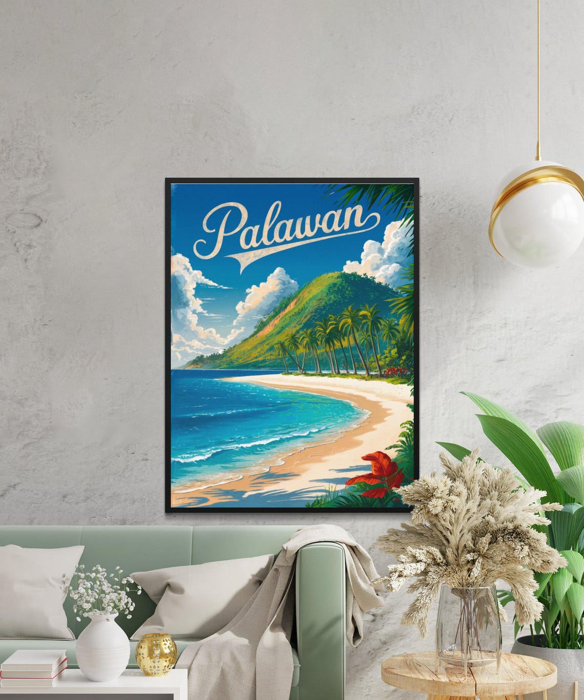 Palawan Philippines Vintage Beach Palms Turquoise Sea Travel Poster - Image 2