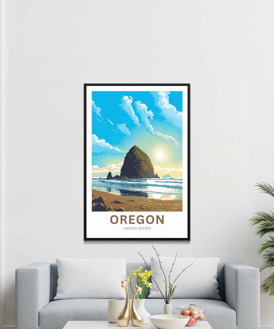 Personalized Oregon Coast Sea Stack Beach Sunset Custom Travel Poster - Image 3