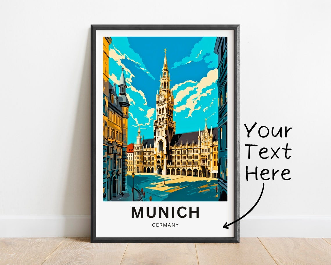 Munich Germany New Town Hall Clock Tower Square Retro Poster - Image 2