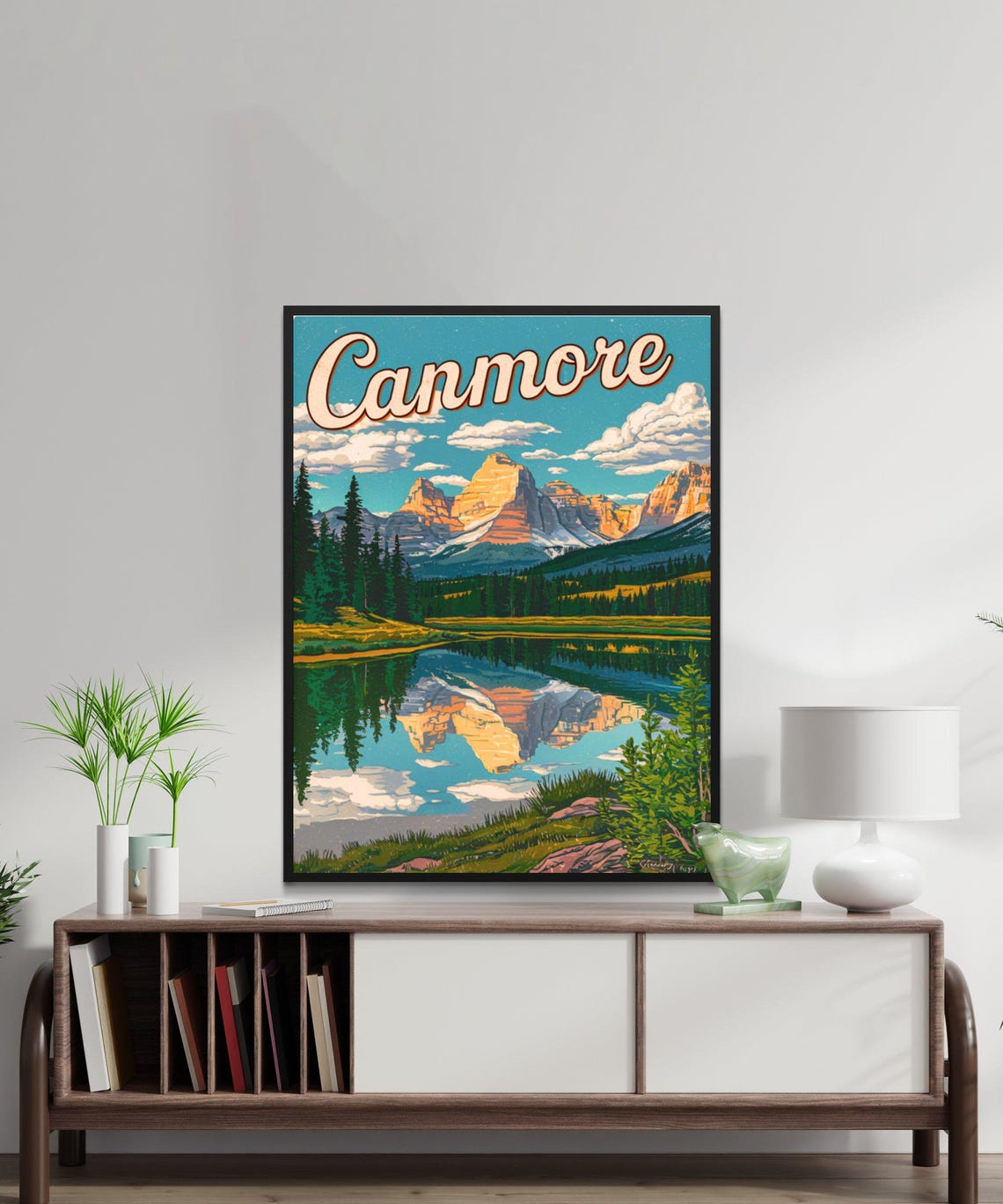 Canmore Retro Mountain Lake Reflection Vintage Travel Poster - Image 2