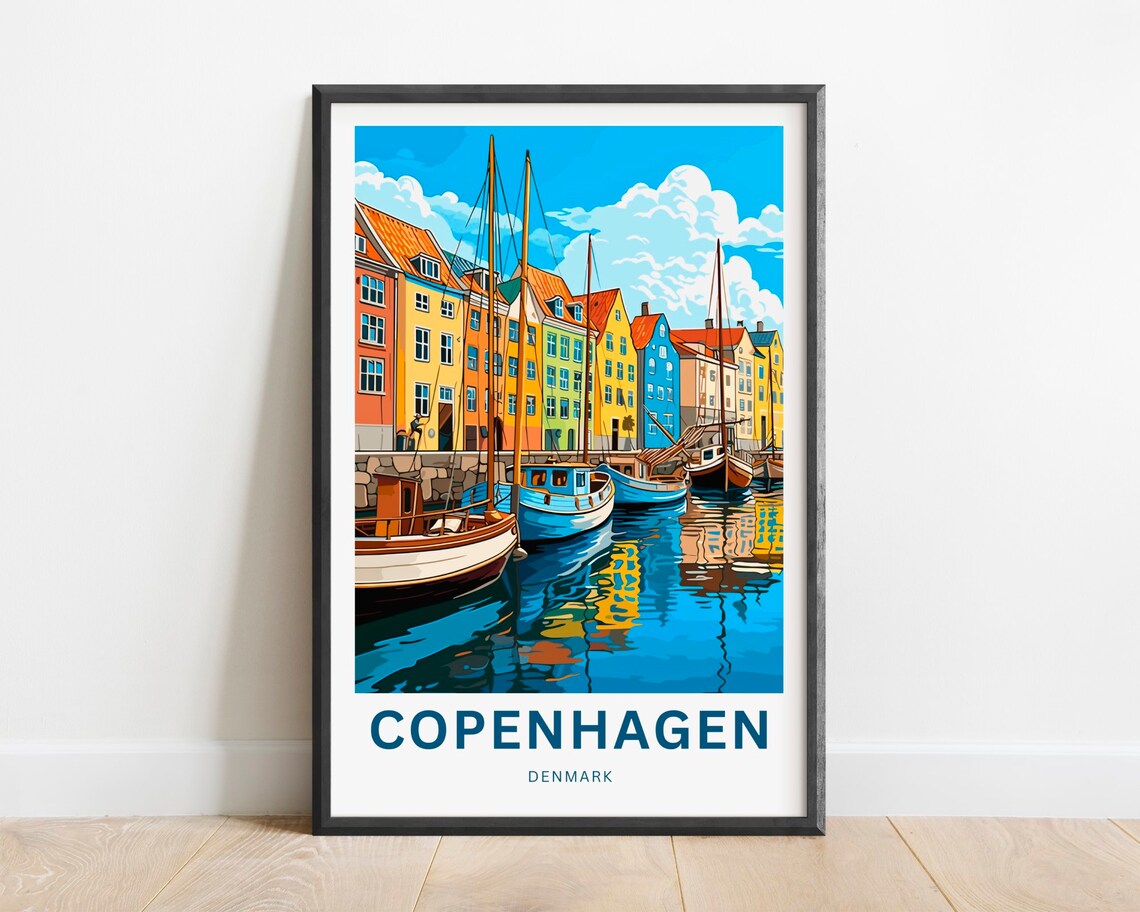 Copenhagen Denmark Travel Nyhavn Colorful Harbor Boats Wall Poster