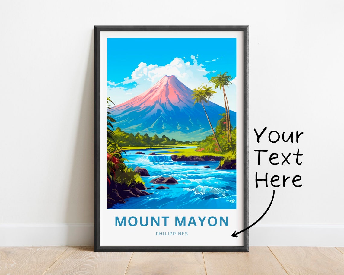 Personalized Mount Mayon Philippines Volcano River Palms Travel Poster