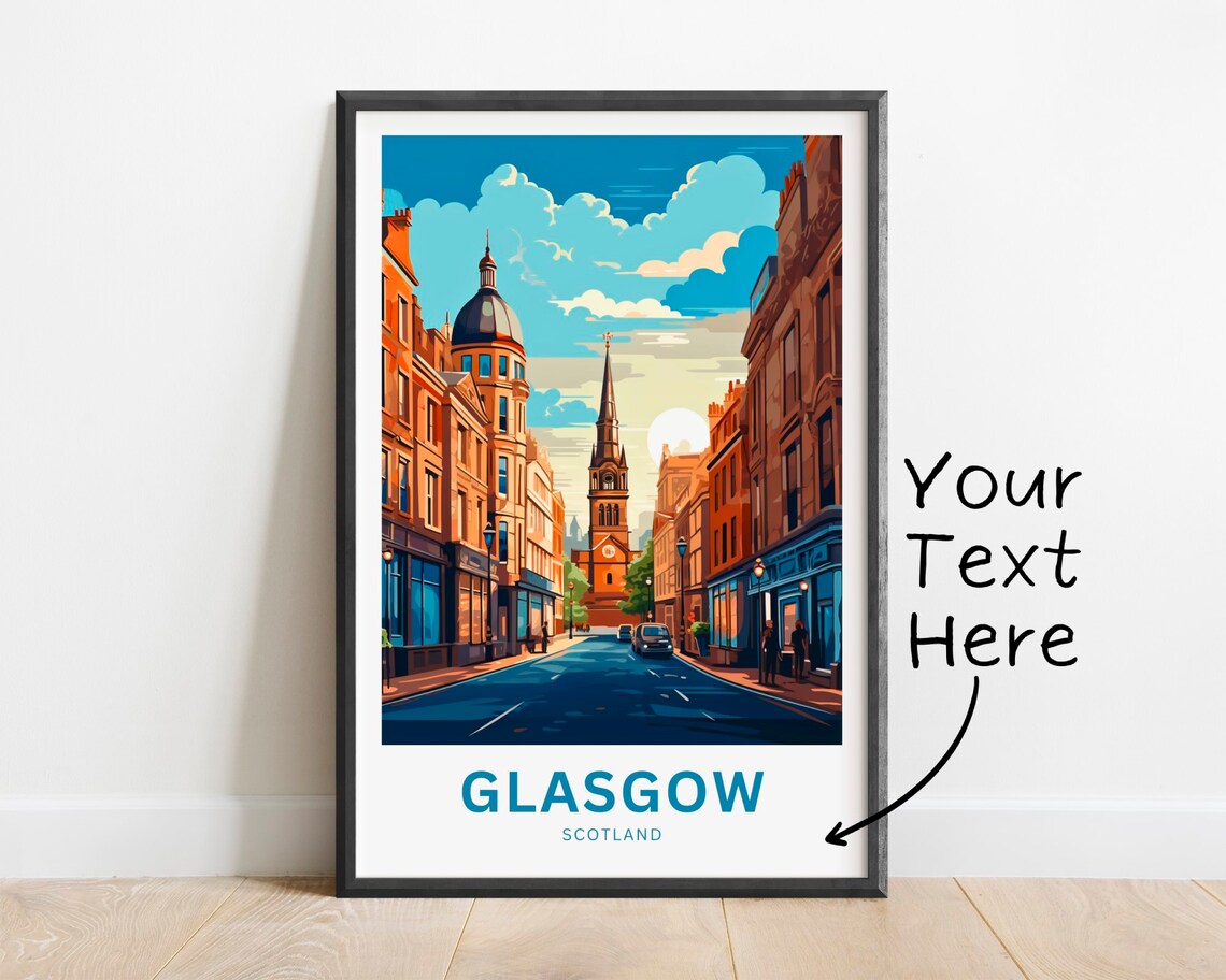 Glasgow Scotland Church Spire Street Personalized Travel Poster