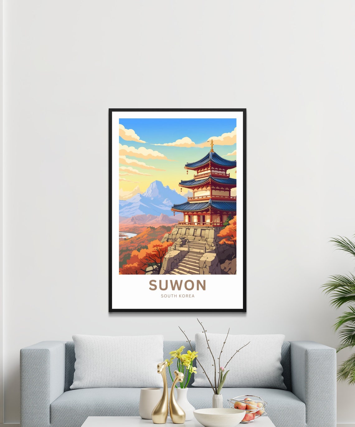 Suwon South Korea Traditional Pagoda Over Autumn Valley Poster - Image 3