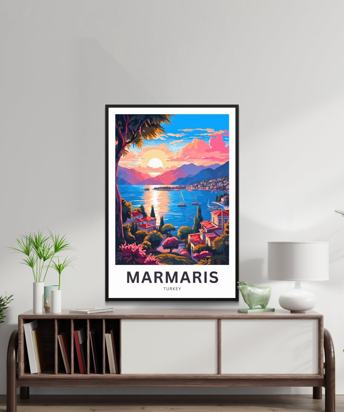 Marmaris Turkey Sunset Harbor Sailboats Vintage Travel Poster Gift - Image 2