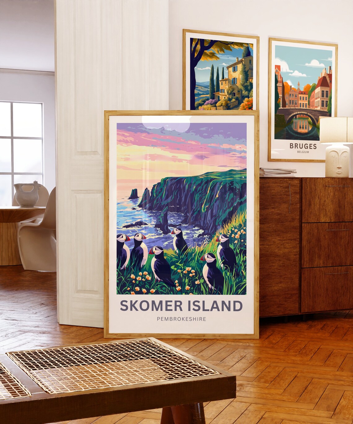 Skomer Island Wales Puffin Sunset Personalized Travel Poster - Image 5