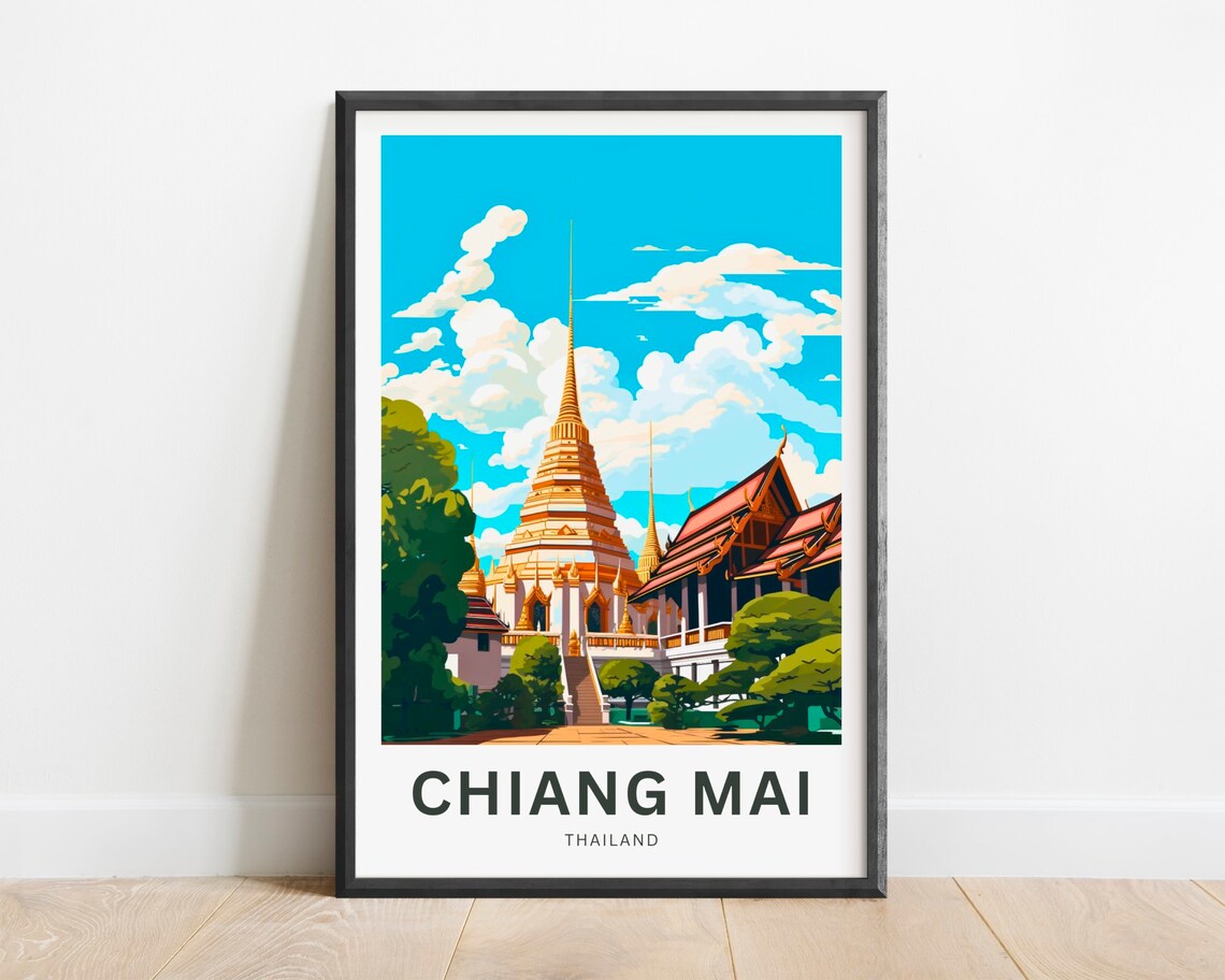 Chiang Mai Thailand Golden Buddhist Temple Illustration Poster