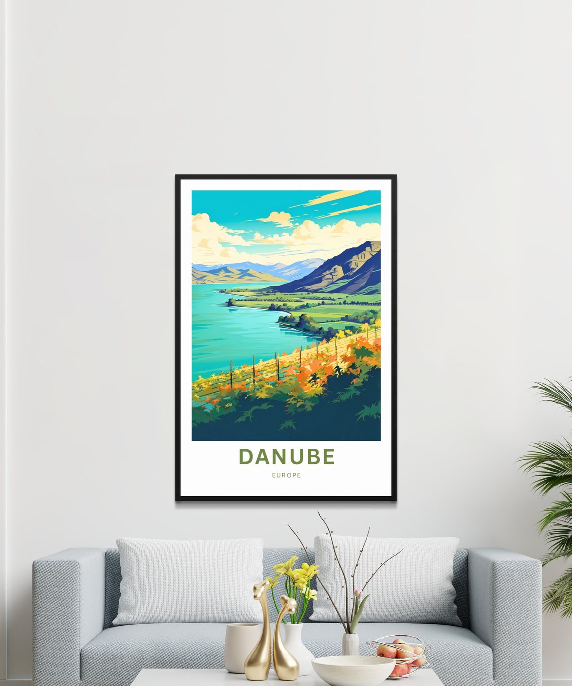 Danube Europe Autumn Vineyard River Valley Custom Text Poster - Image 3